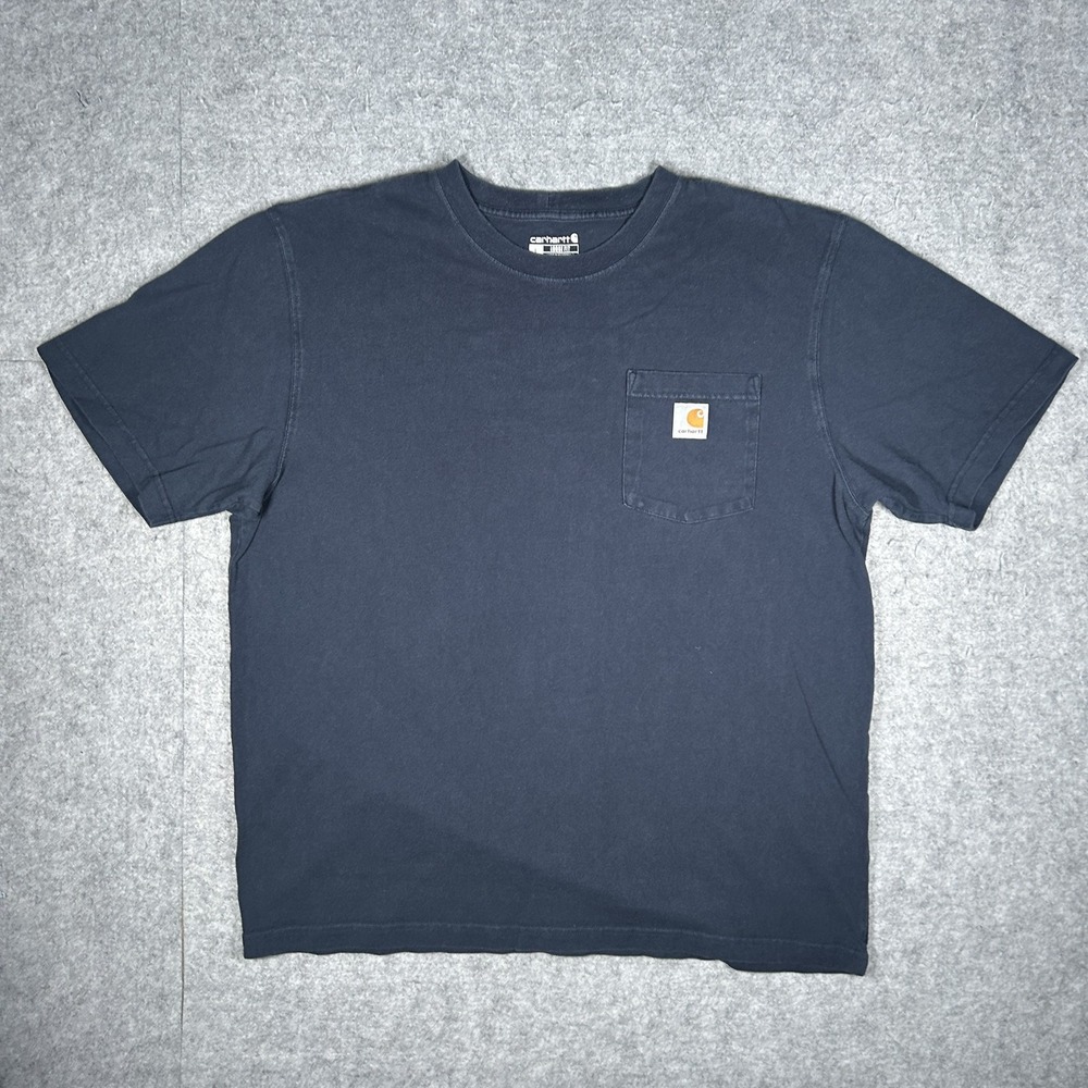 Vintage Carhartt K87 T-Shirt Mens Large Navy Y2K Pocket Tee Workwear Loose Fit